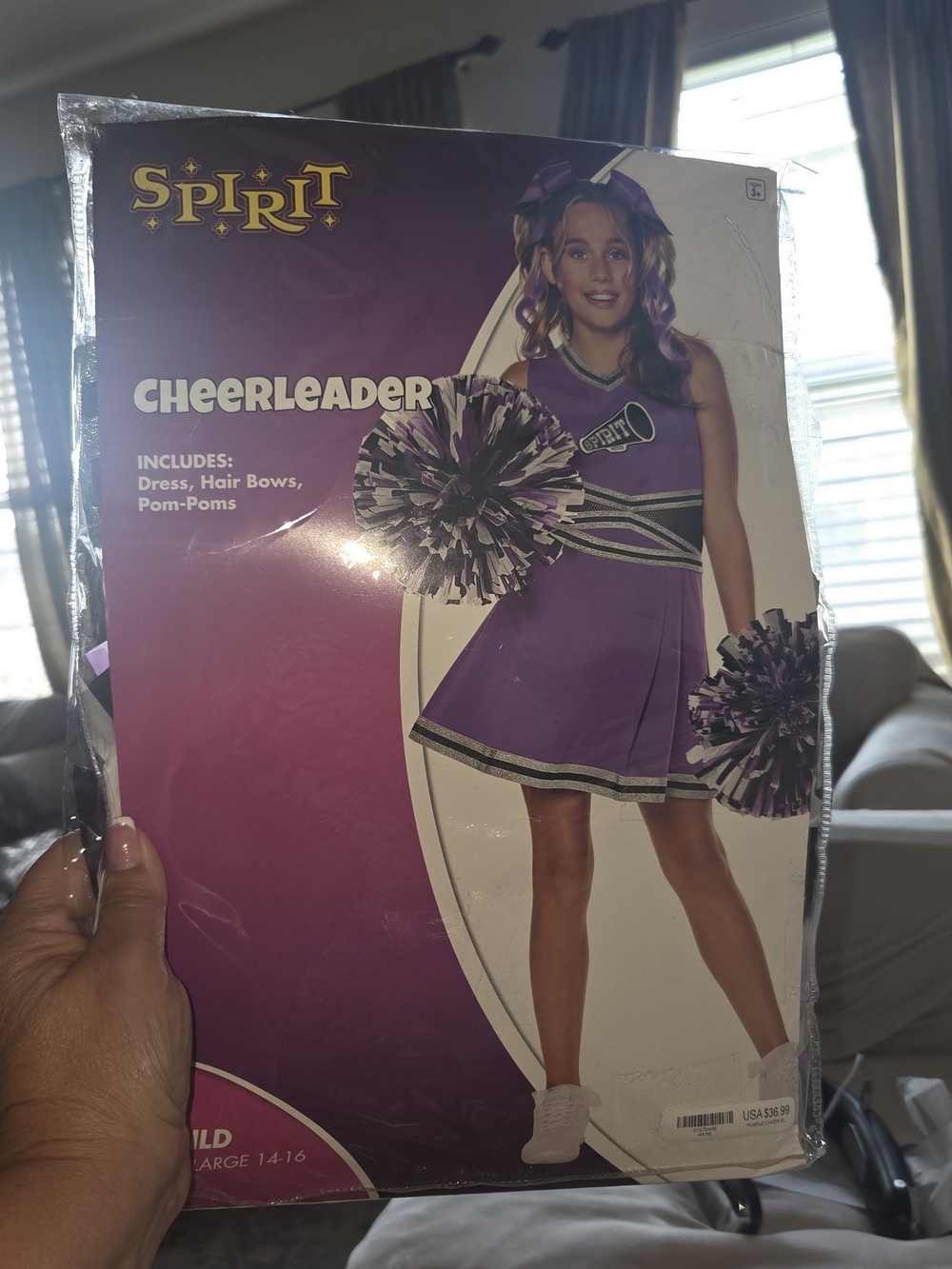 Spirit Purple Cheerleader Costume – Dress, Hair Bows & Pom-Poms